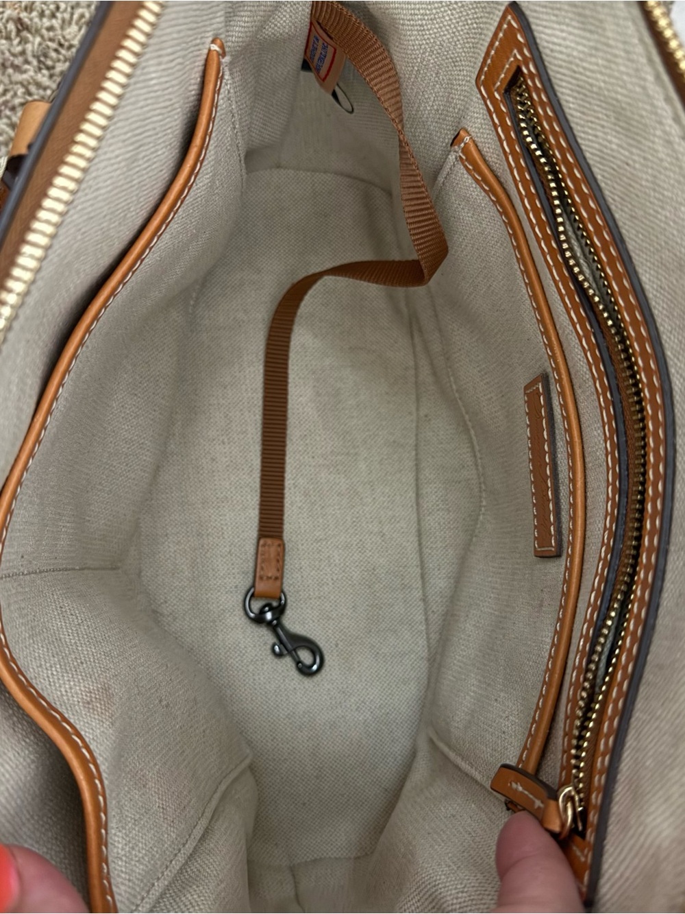 Dooney & Bourke Black Monogramed Hydrangea Domed Zip Satchel With Tan Trim - Picture 8 of 8
